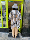 Kadence Tartan Tassel Shawl - Camel & Grey