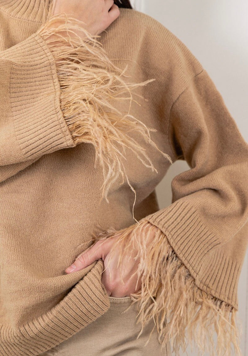 Cynthia Feather Cuff Jumper - Camel