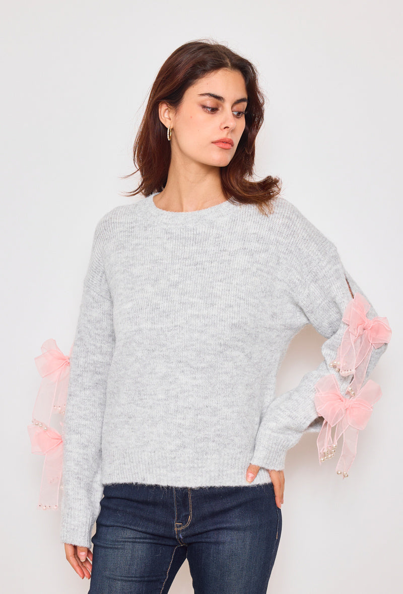 Penny Bow & Pearl Applique Jumper - Grey