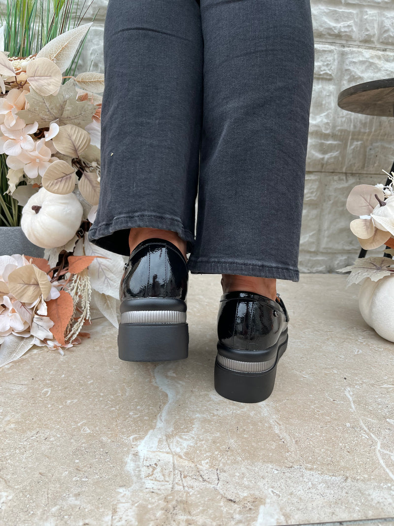 Zanni & Co “Tarsus One” Animal Stripe, Rust & Black Wedge Loafer
