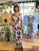 Magic Abstract Printed Maxi Dress - Navy & Camel