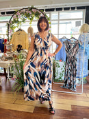 Magic Abstract Printed Maxi Dress - Navy & Camel