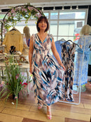 Magic Abstract Printed Maxi Dress - Teal, Mushroom & Sky Blue