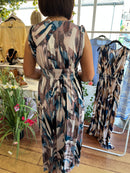 Magic Abstract Printed Maxi Dress - Teal, Mushroom & Sky Blue