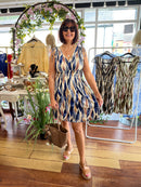 Magic Bay Leaf Print Short Dress - Midnight Blue