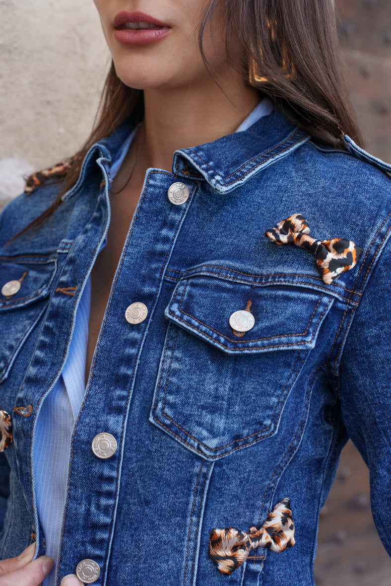 Macie Denim Life Leopard Bow Stretch Jacket