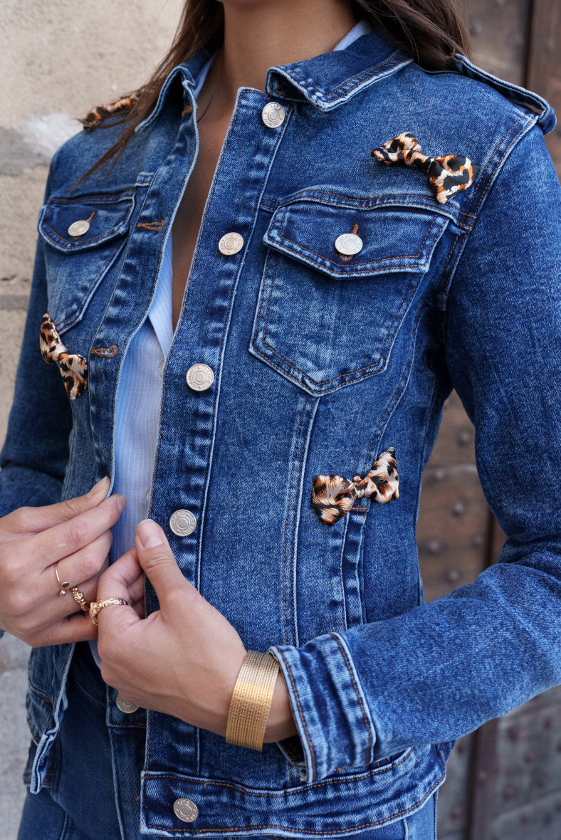 Macie Denim Life Leopard Bow Stretch Jacket