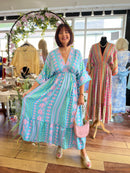 Venetia Boho Dress - Aqua & Pink