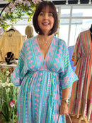 Venetia Boho Dress - Aqua & Pink