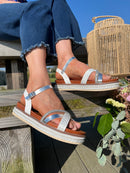Valentino Woven & Crystal Platform Sandals - White & Silver