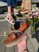 Valentino Woven & Crystal Platform Sandals - Tan & Rose Gold