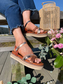 Valentino Woven & Crystal Platform Sandals - Tan & Rose Gold