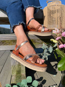 Valentino Woven & Crystal Platform Sandals - Tan & Rose Gold