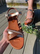 Valentino Woven & Crystal Platform Sandals - Tan & Rose Gold