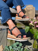Valentino Cork Wedge Sandals With Crystals - Black 6W9446
