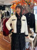 Martha Flower Button Monochrome Knitted Jacket - Cream