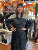 Rian Ruffle & Sequin Tulle Skirt - Black