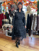 Rian Ruffle & Sequin Tulle Skirt - Black