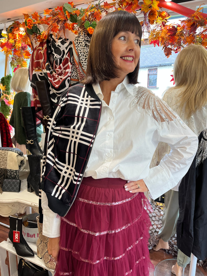 Fern Velvet Tartan Bomber Jacket