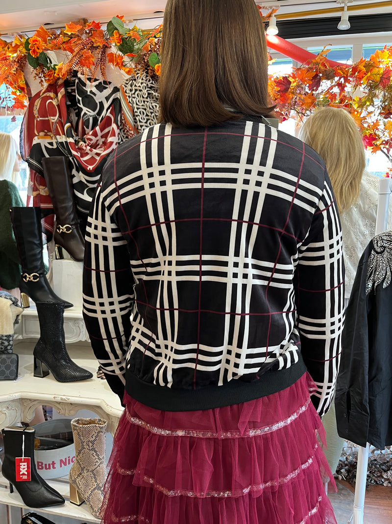 Fern Velvet Tartan Bomber Jacket