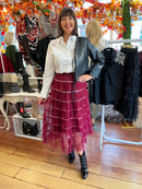 Rian Ruffle & Sequin Tulle Skirt - Burgundy