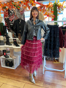 Rian Ruffle & Sequin Tulle Skirt - Burgundy