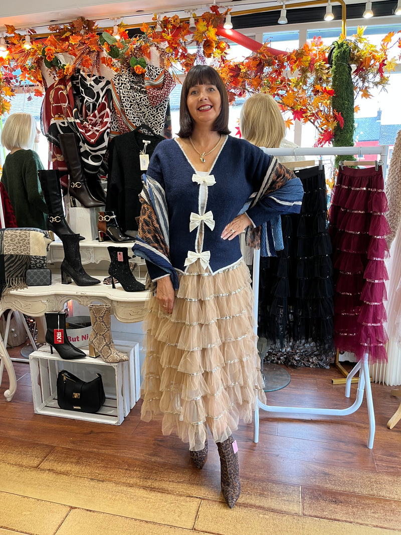 Rian Ruffle & Sequin Tulle Skirt - Camel