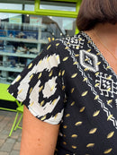 Darla Gold & Cream Print Dress - Black