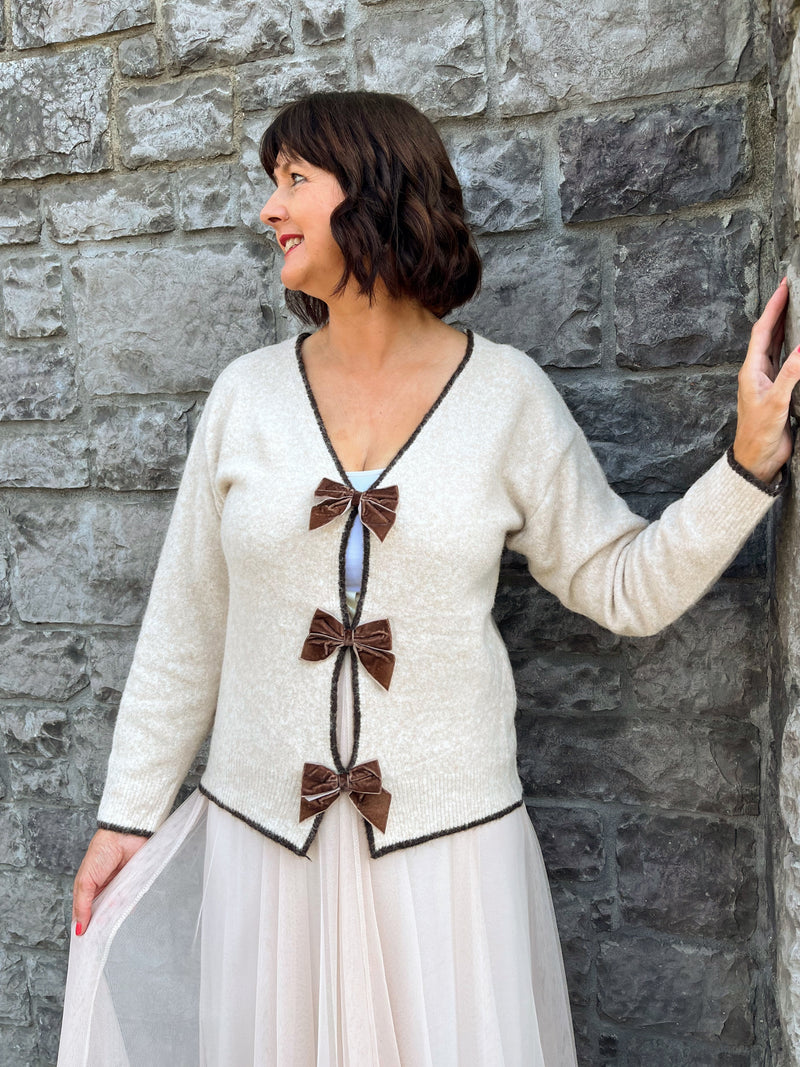 Riley Reversible Bow Tie Jumper - Beige