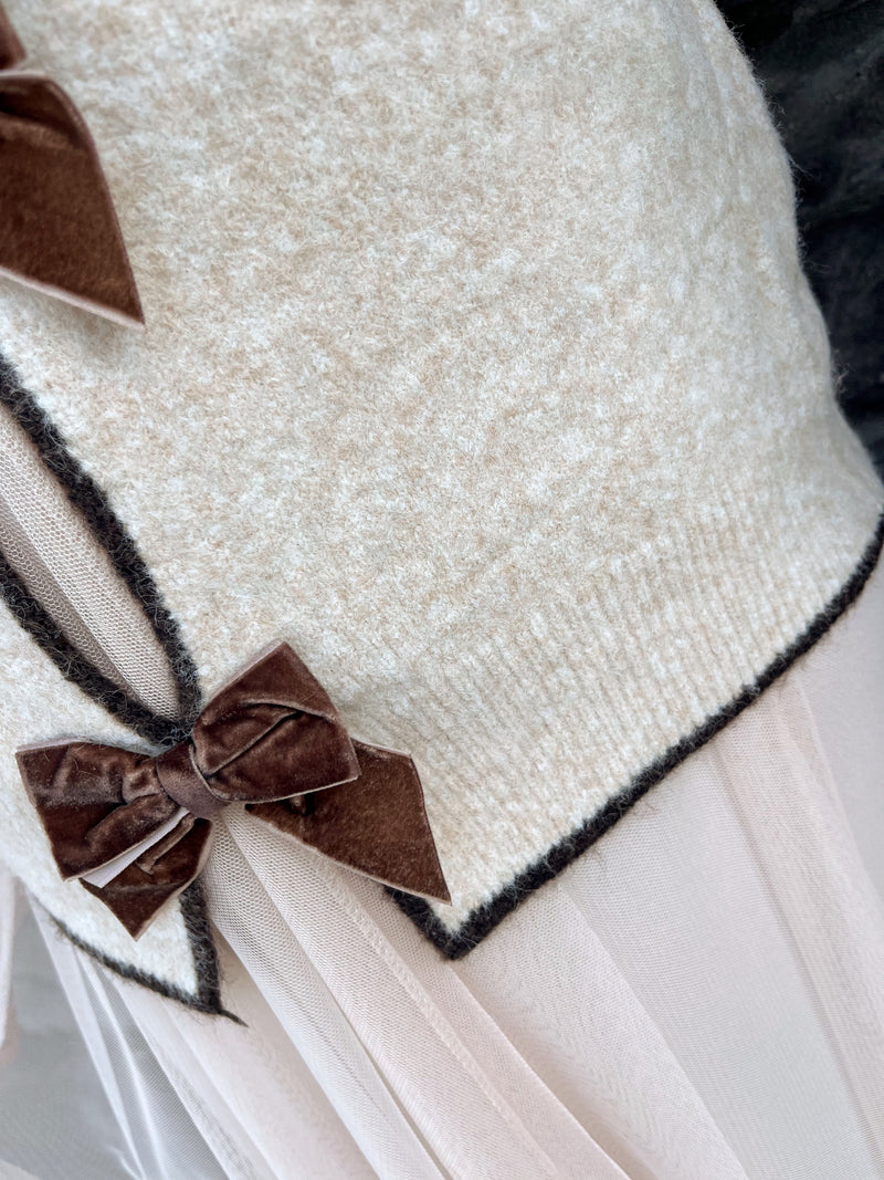 Riley Reversible Bow Tie Jumper - Beige
