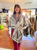 Eileen Tartan Cape - Taupe