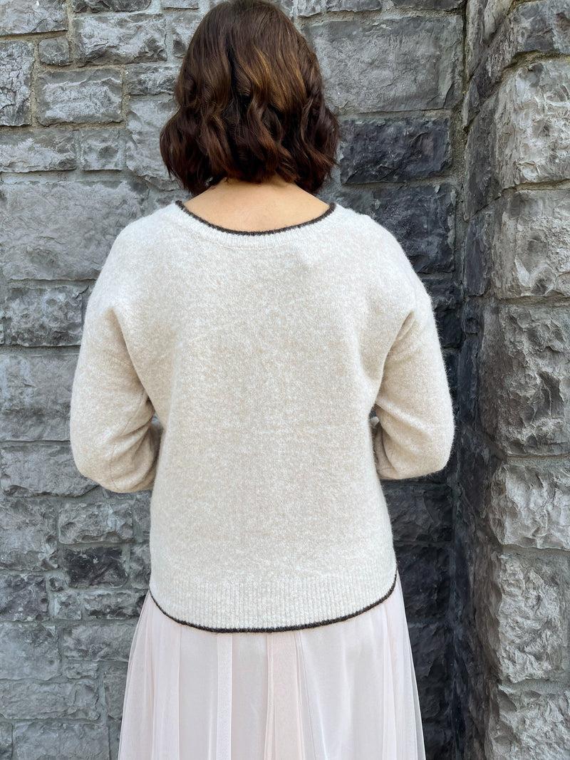 Riley Reversible Bow Tie Jumper - Beige