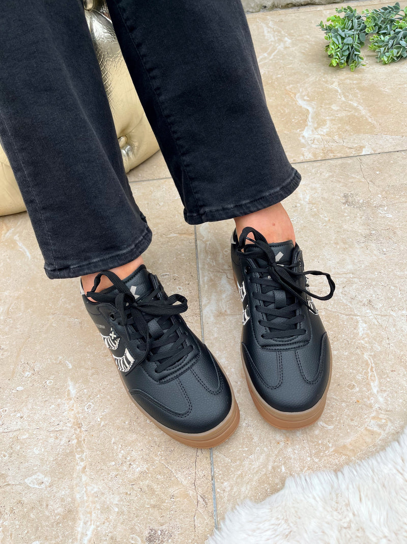XTI Black & Zebra Print Platform Trainers 144585