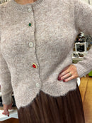 Miella Jewel Button Cardi - Taupe