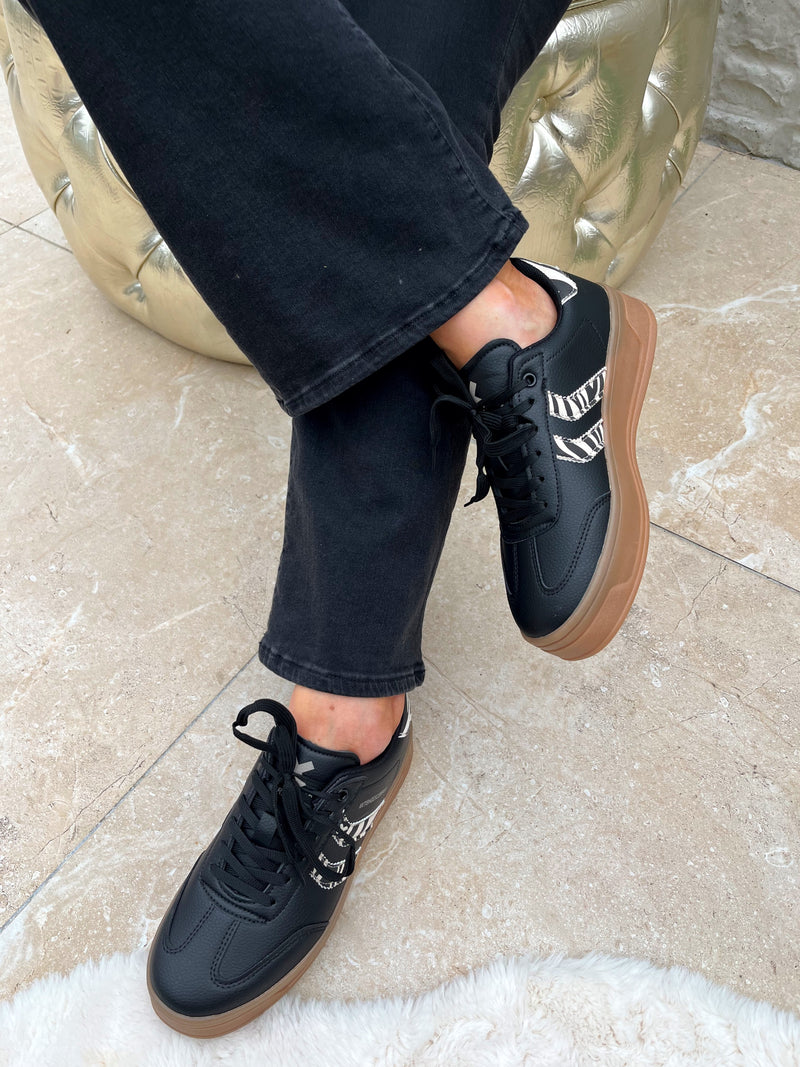 XTI Black & Zebra Print Platform Trainers 144585