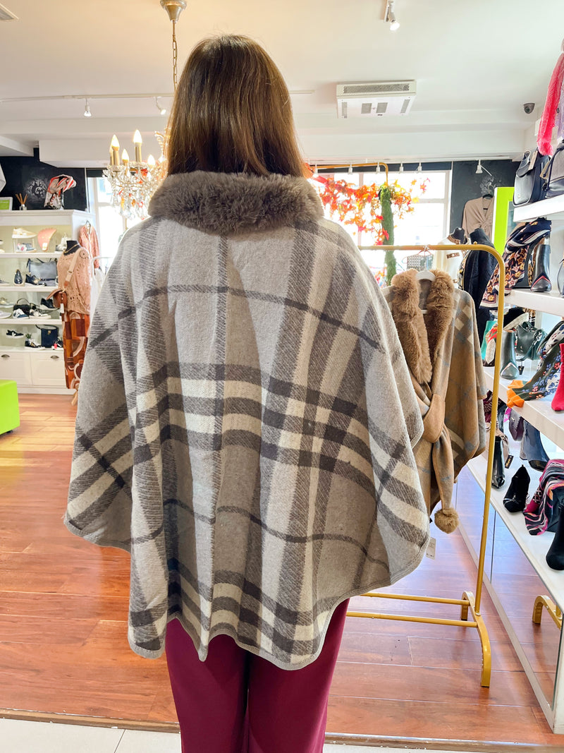Eileen Tartan Cape - Taupe