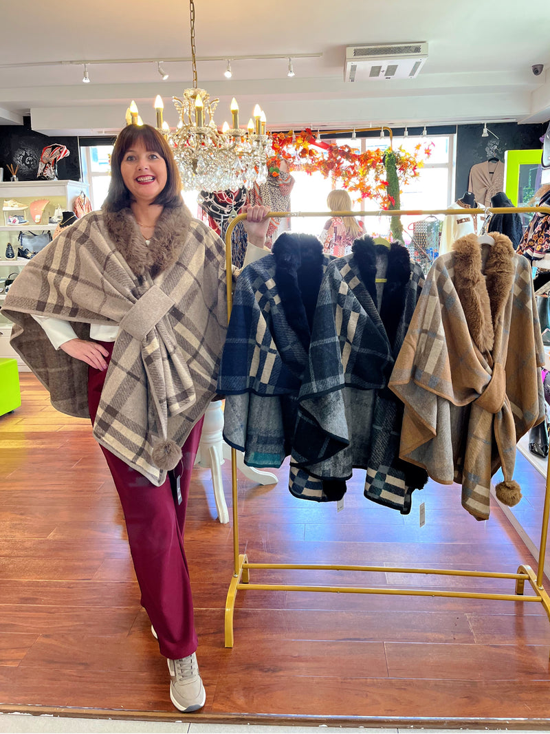 Eileen Tartan Cape - Taupe