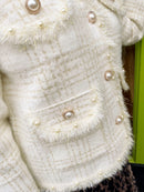 Laurel Gold Thread & Pearl Knitted Jacket - Cream