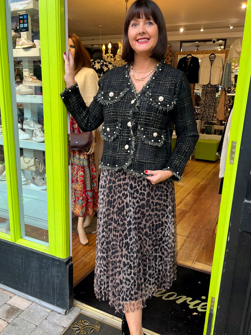 Laurel Gold Thread & Pearl Knitted Jacket - Black