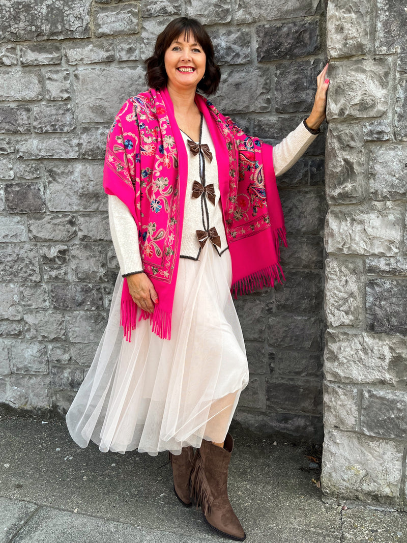 Sofia Paisley Print Shawl - Pink