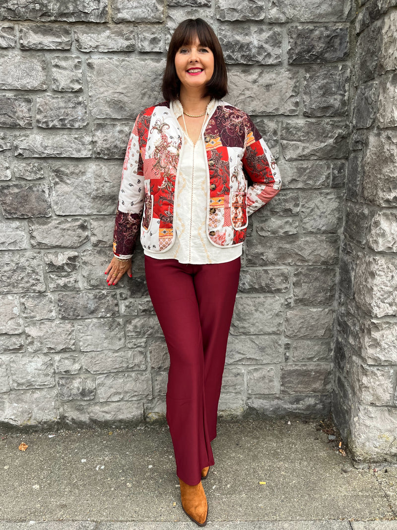 Esme Quilted Paisley Jacket - Burgundy & Burnt Orange