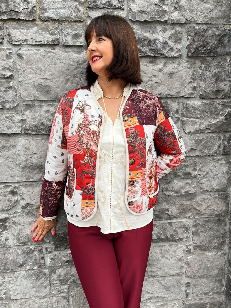 Esme Quilted Paisley Jacket - Burgundy & Burnt Orange