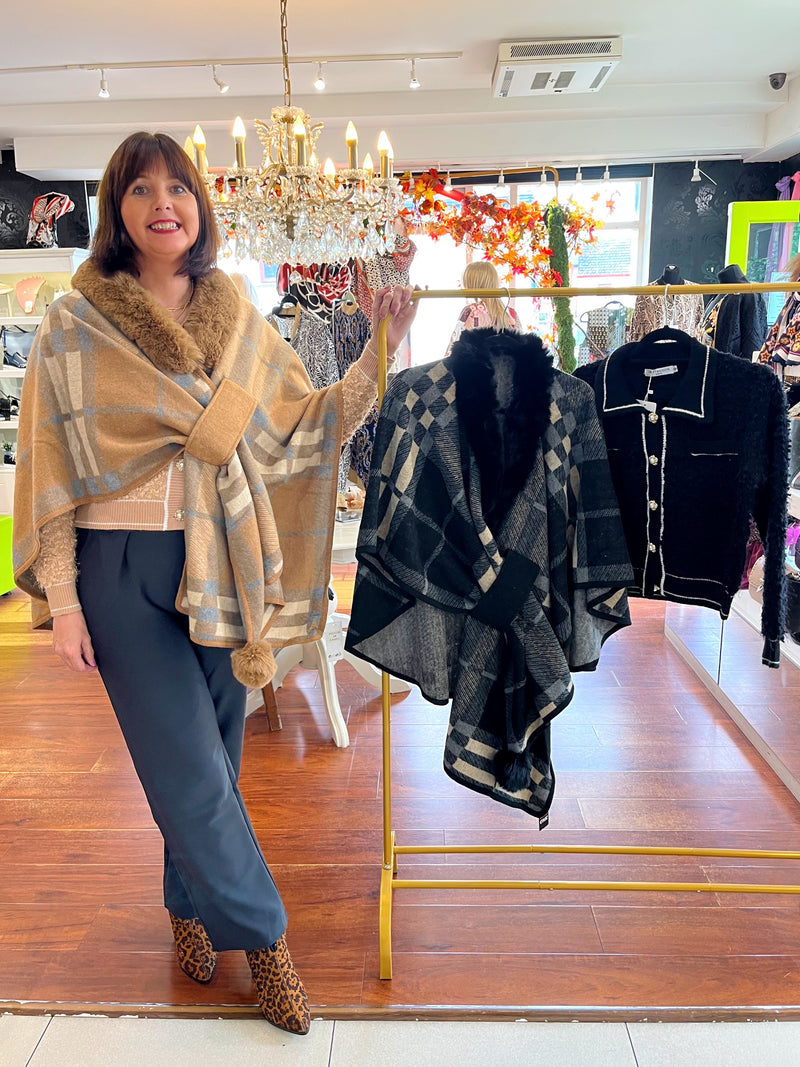 Eileen Tartan Cape - Camel