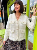 Laurel Gold Thread & Pearl Knitted Jacket - Cream