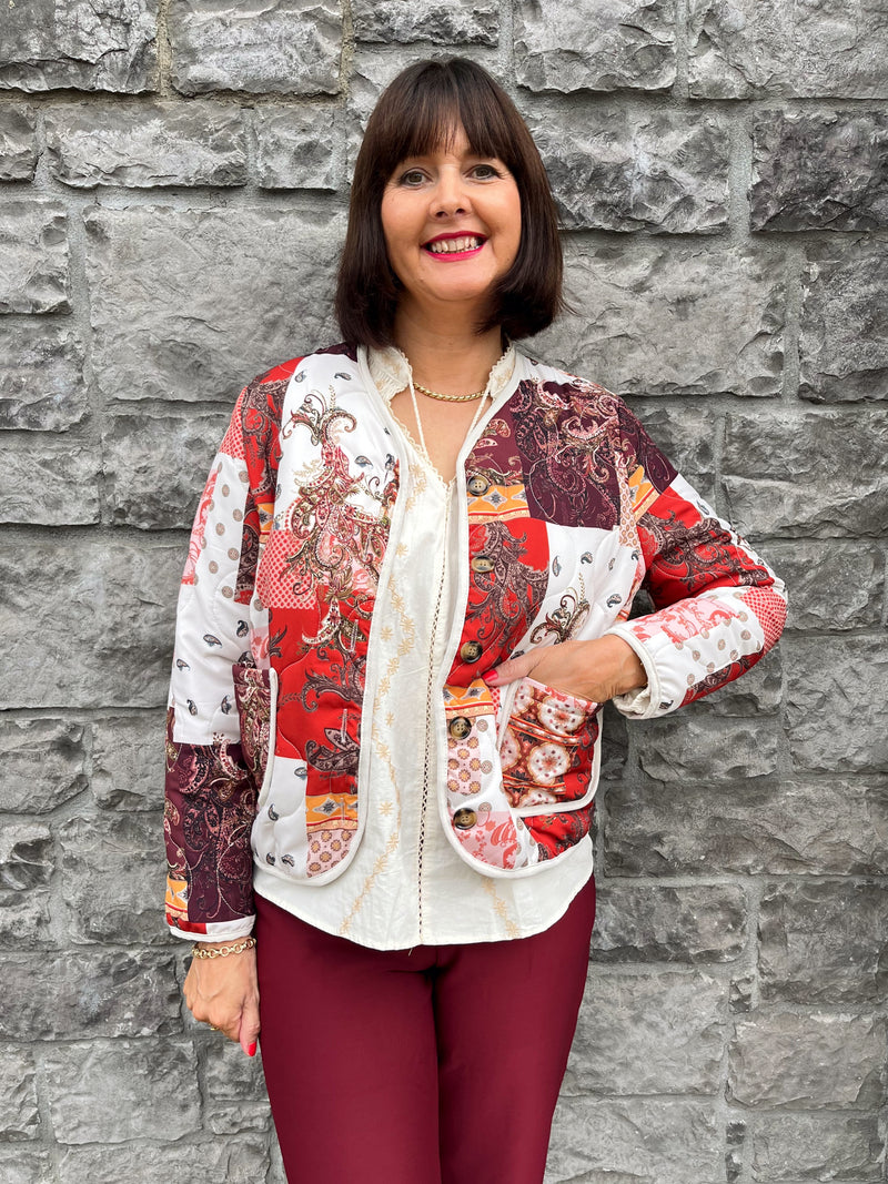 Esme Quilted Paisley Jacket - Burgundy & Burnt Orange