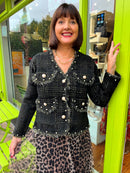 Laurel Gold Thread & Pearl Knitted Jacket - Black