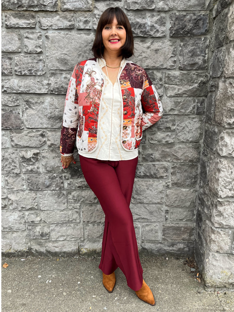 Esme Quilted Paisley Jacket - Burgundy & Burnt Orange