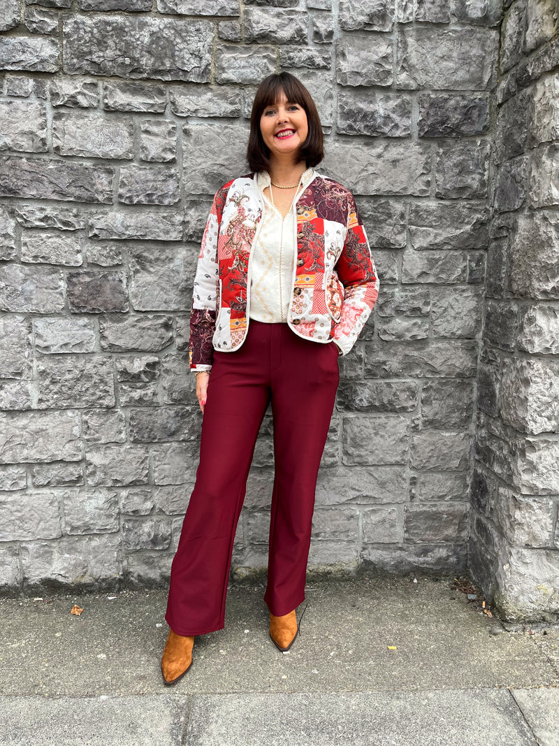 Esme Quilted Paisley Jacket - Burgundy & Burnt Orange
