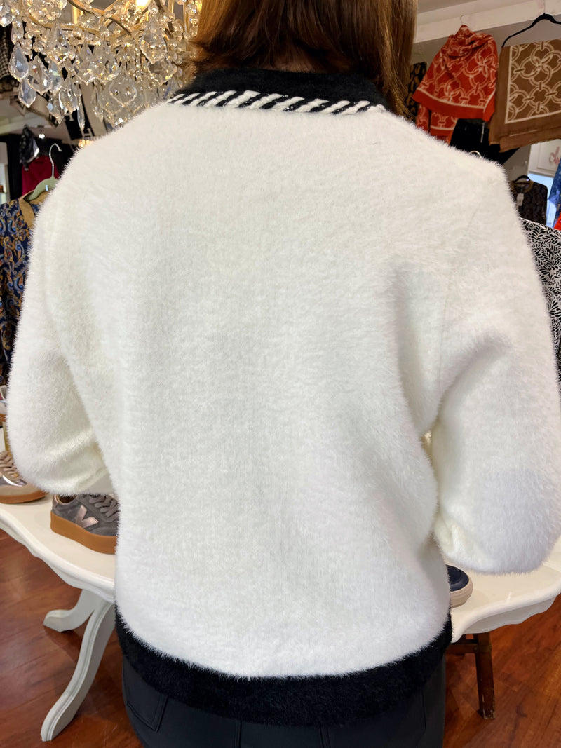 Martha Flower Button Monochrome Knitted Jacket - Cream