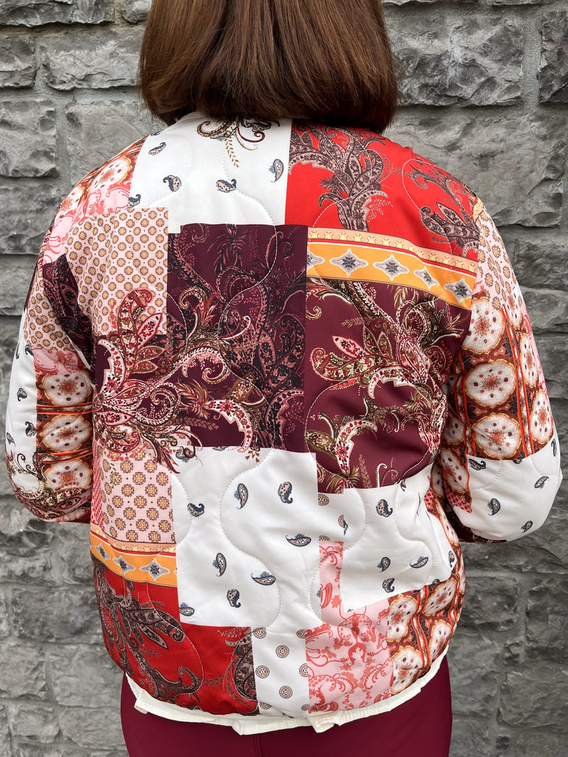 Esme Quilted Paisley Jacket - Burgundy & Burnt Orange